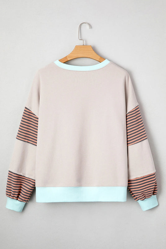 DLLS455 - Ladies Jet Stream Striped Colorblock Patchwork Drop Shoulder Sweatshirt