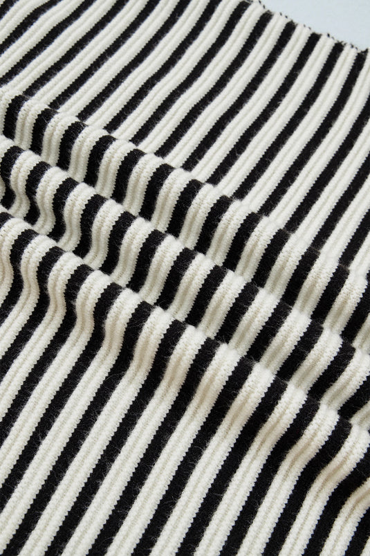 DLLS1082 - Ladies Black Stripe Ribbed Trim Drop Shoulder Oversized Sweater