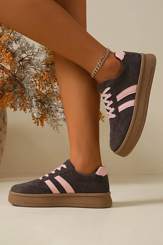 DLLSHOE 106 - Pink Contrast PU Leather Detail Lace Up Casual Shoes