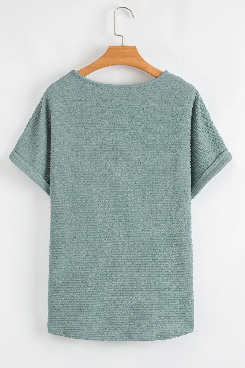 Load image into Gallery viewer, DLLS541 - Ladies Beau Blue Textured Wide Sleeve V Neck T Shirt
