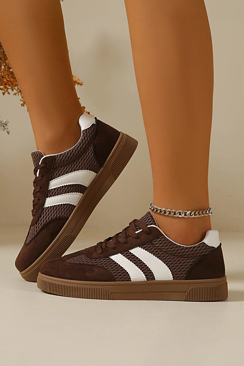 Load image into Gallery viewer, DLLSHOE 89 - Brown Breathable Mesh Patchwork Lace Up Flat Shoes
