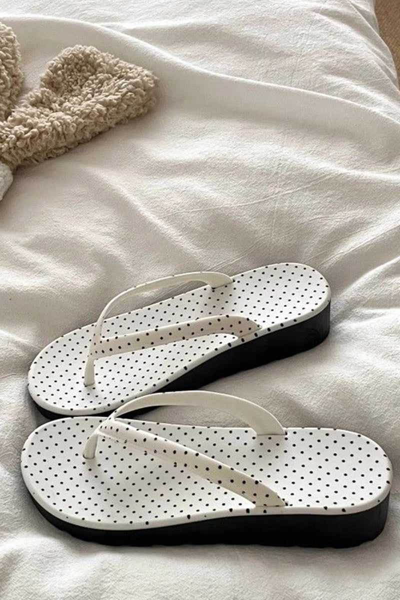 Load image into Gallery viewer, DLLSHOE 97B - White Polka Dot Contrast Low Heel Platform Flip Flops Slippers
