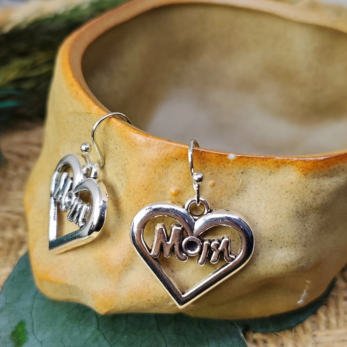 TMER61 - Heart Shaped Dangle Mom Earrings