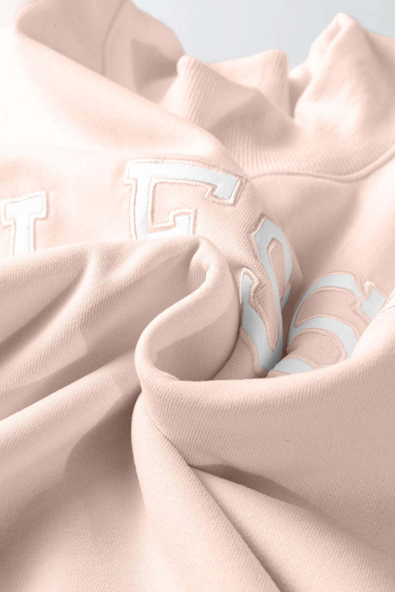 Load image into Gallery viewer, DLLS361 - Ladies Light Pink Oversize Blessed Embroidered Mock Neck Sweatshirt
