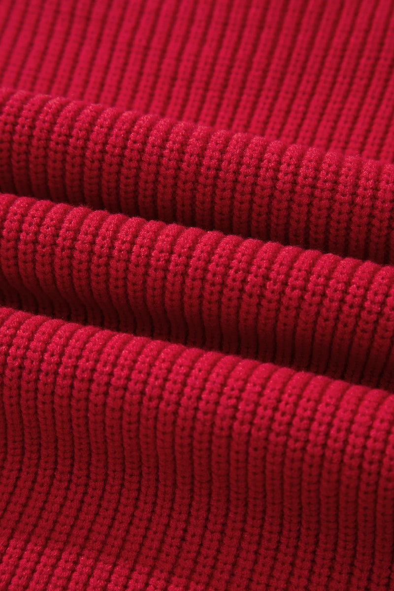 Load image into Gallery viewer, DLLS738 - Ladies Red Dahlia Long Sleeve Ribbed Knit Stand Neck Regular Fit Sweater
