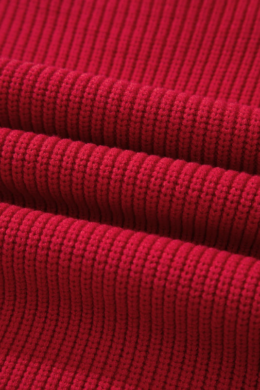 DLLS738 - Ladies Red Dahlia Long Sleeve Ribbed Knit Stand Neck Regular Fit Sweater