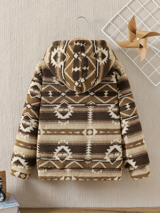 TMCHD21 - Boy's Aztec Print Hooded Sweatshirt