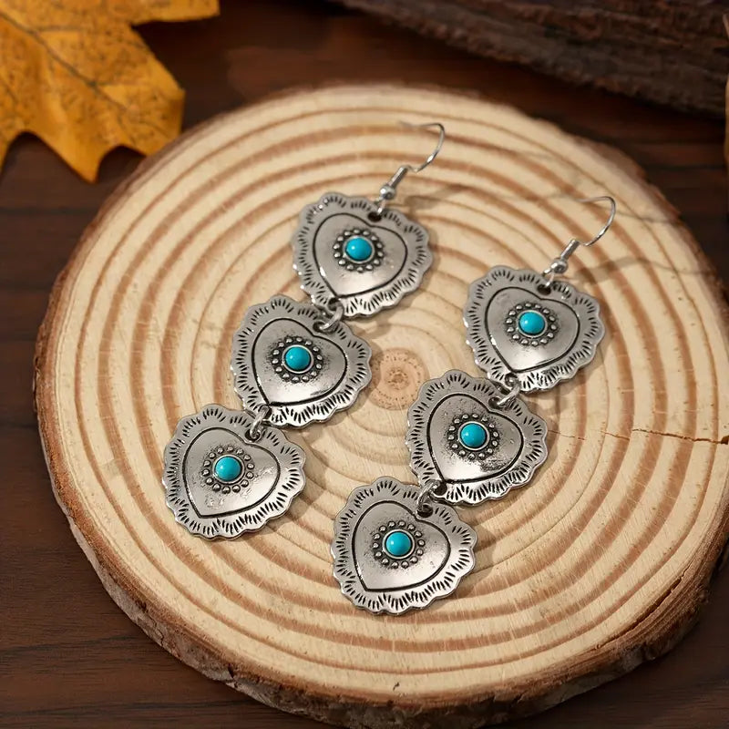 Load image into Gallery viewer, TMER68 - Triple Heart Drop Earrings
