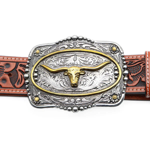 Load image into Gallery viewer, BLT242 - 1 1/2" Veg Tooled with Longhorn Buckle Belt

