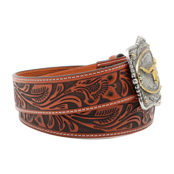 Load image into Gallery viewer, BLT242 - 1 1/2" Veg Tooled with Longhorn Buckle Belt
