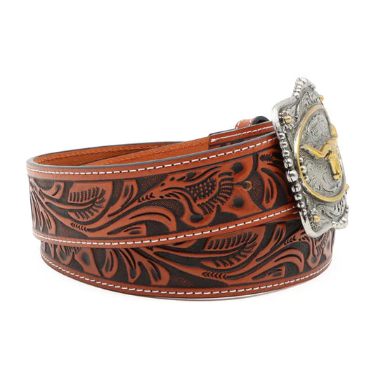 BLT242 - 1 1/2" Veg Tooled with Longhorn Buckle Belt
