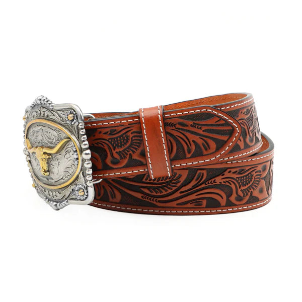 Load image into Gallery viewer, BLT242 - 1 1/2" Veg Tooled with Longhorn Buckle Belt
