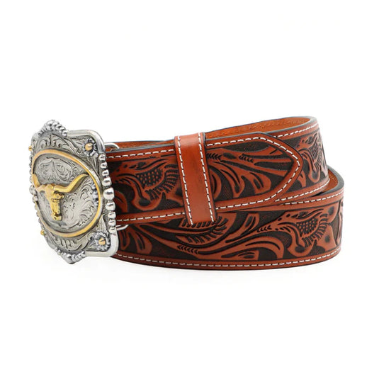 BLT242 - 1 1/2" Veg Tooled with Longhorn Buckle Belt