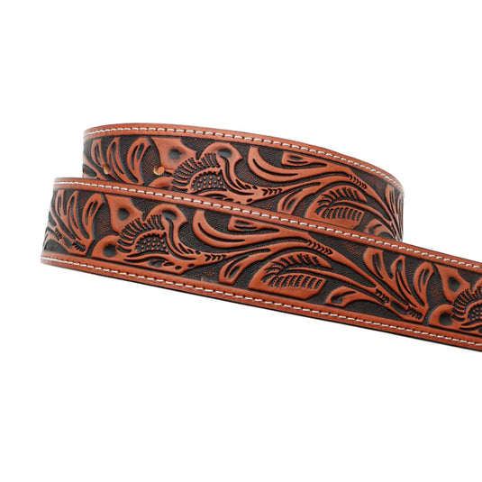 BLT242 - 1 1/2" Veg Tooled with Longhorn Buckle Belt