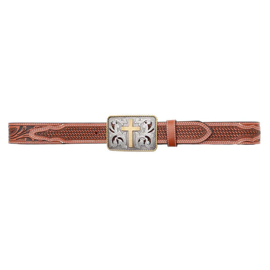 BLT267 - 1 1/2" Cross with Rope Edge Border Buckle Belt