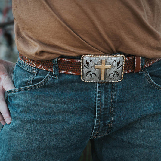 BLT267 - 1 1/2" Cross with Rope Edge Border Buckle Belt