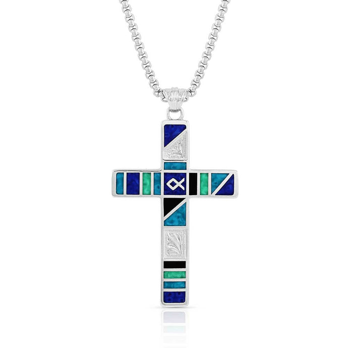 NC5097 - Montana Silversmiths Men's American Legends Block Color Cross Necklace