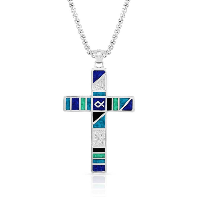 Load image into Gallery viewer, NC5097 - Montana Silversmiths Men&#39;s American Legends Block Color Cross Necklace
