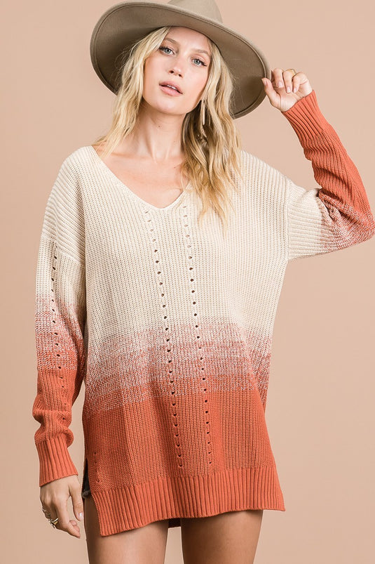 BIBI12- Ladies Low Gauge Two Tones Sweater Top