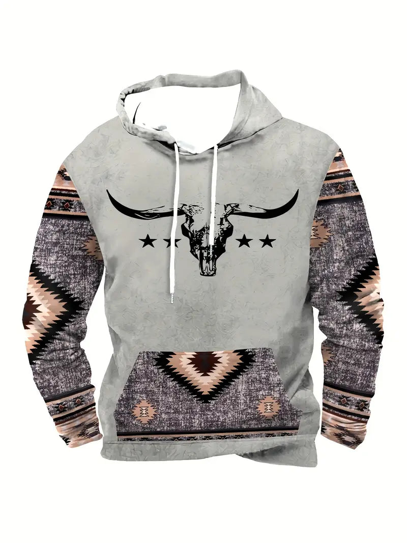 Load image into Gallery viewer, TMSWST15 - Steer Head Sweatshirt w/Aztec Print Sleeves

