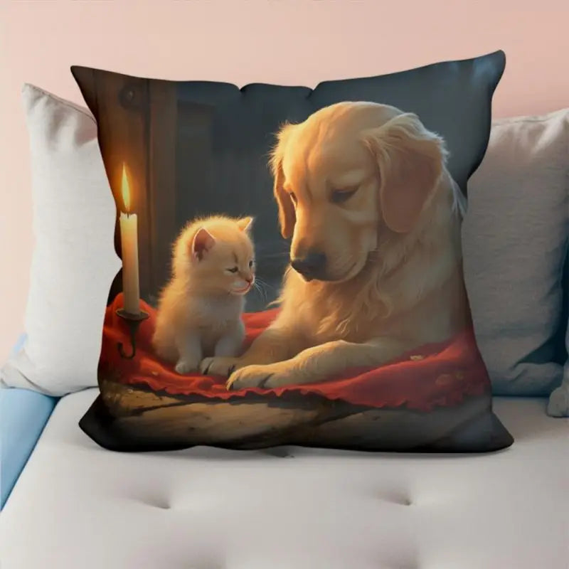 Load image into Gallery viewer, TMPL144 - 1 Piece - 18&quot; x 18&quot; Golden Retriever &amp; Kitten Throw Pillow
