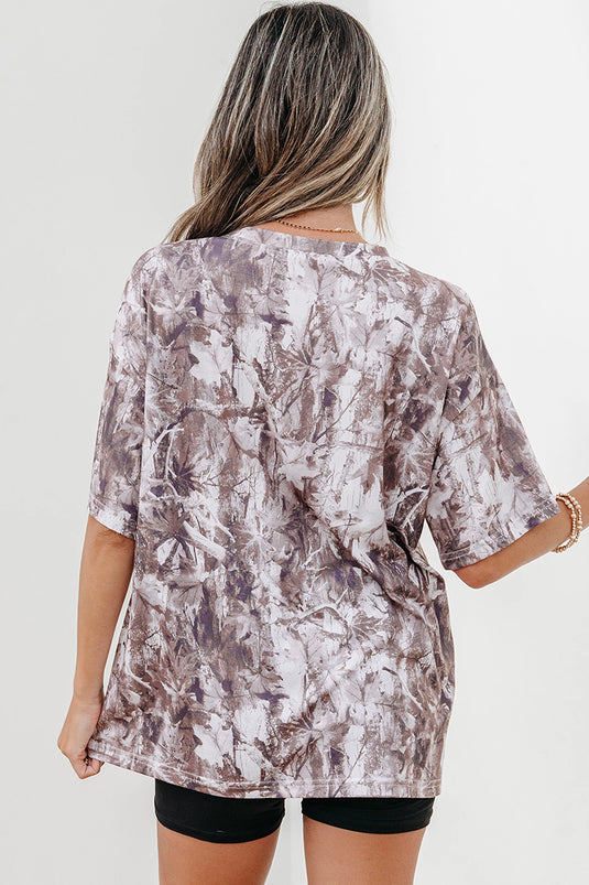 DLLS594 - Ladies Khaki Camouflage Woodland Print Drop Shoulder Tunic Tee