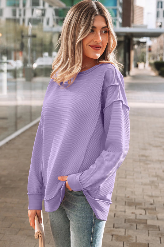 DLLS456 - Ladies Lavendula Horizontal Ribbed Drop Shoulder Baggy Pullover