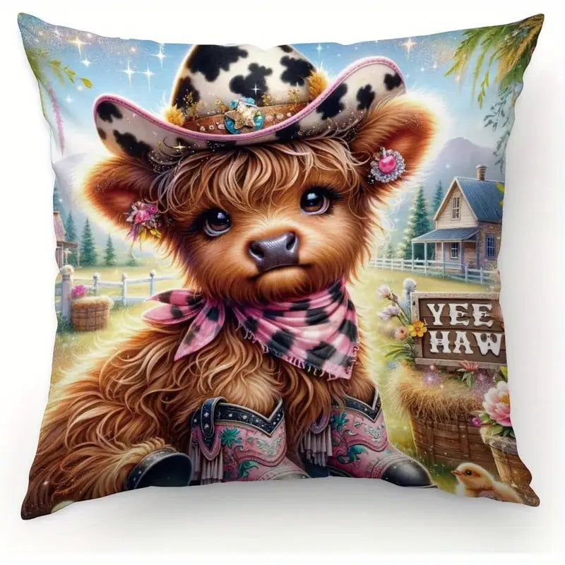 Load image into Gallery viewer, TMPL49 - Set of 2 - 18&quot; x 18&quot; - Baby Highland Cow Throw Pillows
