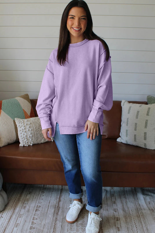 DLLS456 - Ladies Lavendula Horizontal Ribbed Drop Shoulder Baggy Pullover