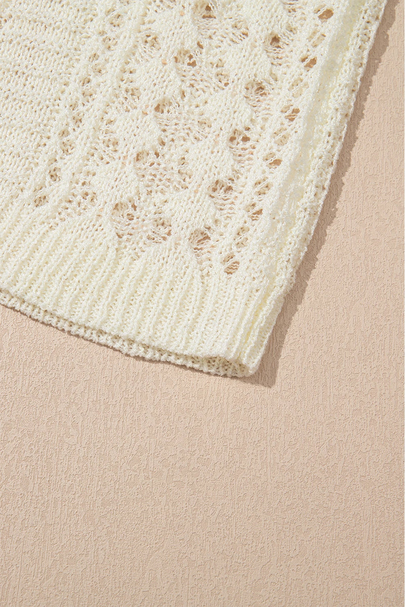 Load image into Gallery viewer, DLLS446 - Ladies White Hollow Out Knit Bracelet Sleeve Drop Shoulder Sweater
