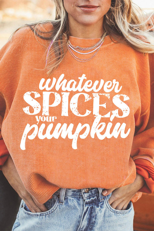DLLS990 - Ladies Orange Whatever Spices Your Pumpkin Corded Pullover Sweatshirt