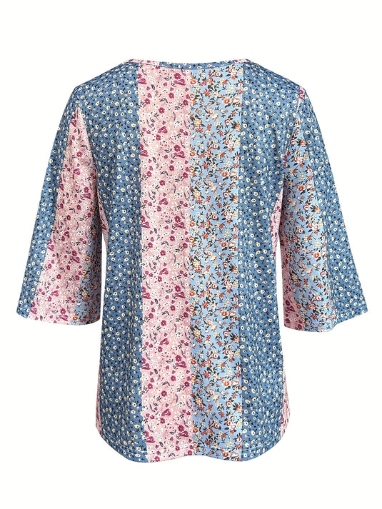 TMTSHT128 - Ladies Small Floral Print V Neck Shirt