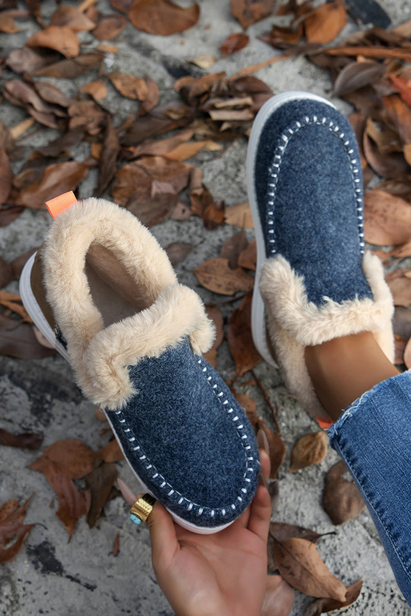 Load image into Gallery viewer, DLLSHOE 123 - Blue Suede Stitching Patchwork Plush Lined Anklet Boots
