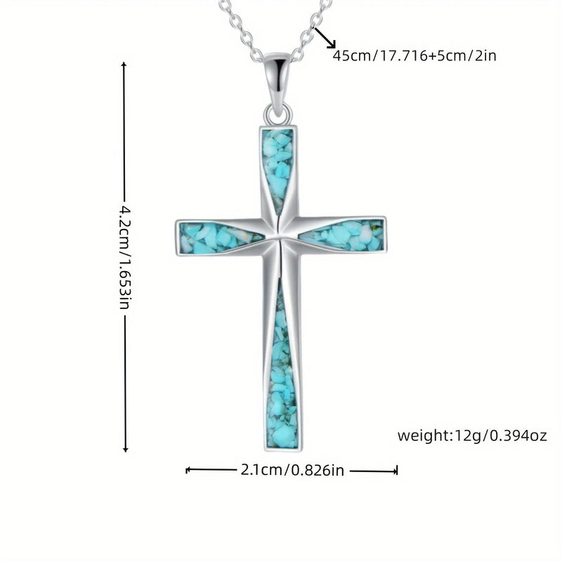 Load image into Gallery viewer, TMNK11 - Stainless Steel Turquoise Inlay Cross Necklace
