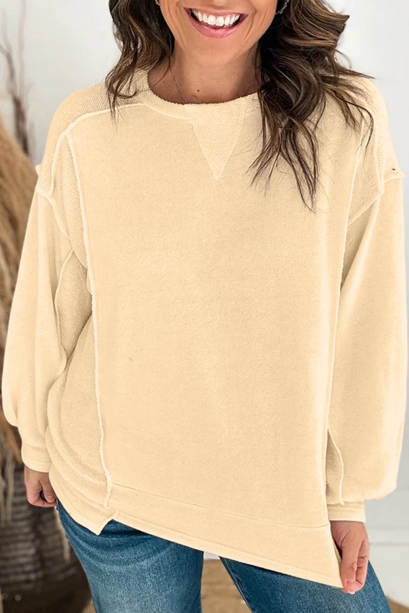 Load image into Gallery viewer, DLLS153 - Ladies Beige Splicing Round Neck Pullover Sweatshirt
