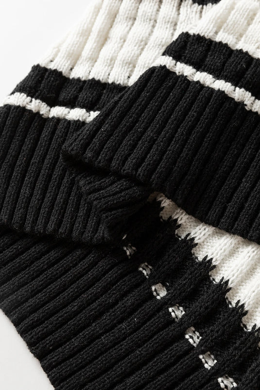 DLLS131 - Ladies Black Colorblock Textured Knit Buttoned Cardigan