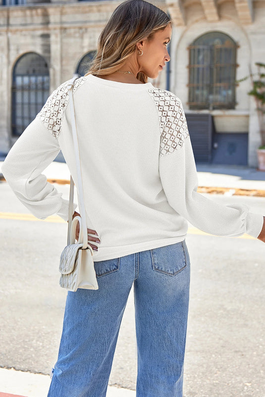 DLLS206 - Ladies White Lace Long Sleeve Textured Pullover
