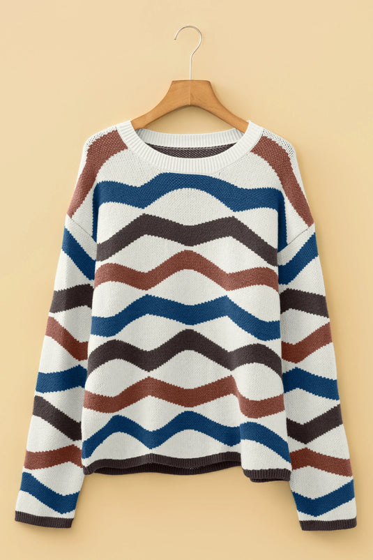 DLLS755 - Ladies Multicolour Retro Wave Print Western Sweater