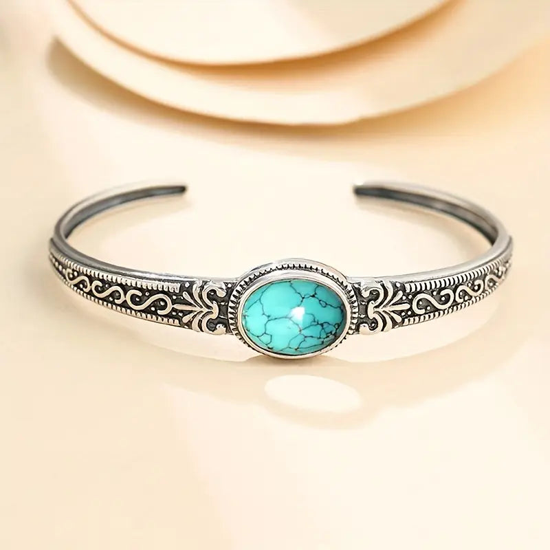 Load image into Gallery viewer, TMBC11 - Synthetic Turquoise Open Bangle Bracelet
