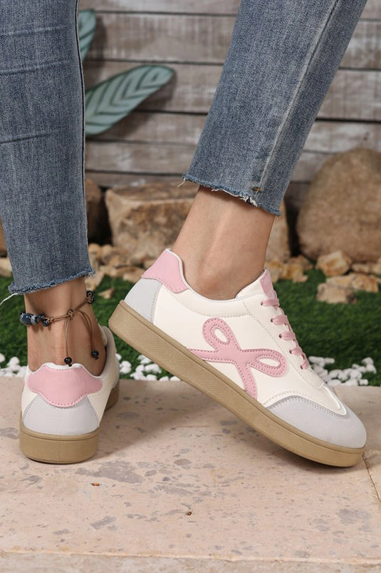 DLLSHOE 12 - Pink Cute Bow Patch Color Block PU Leather Sneakers