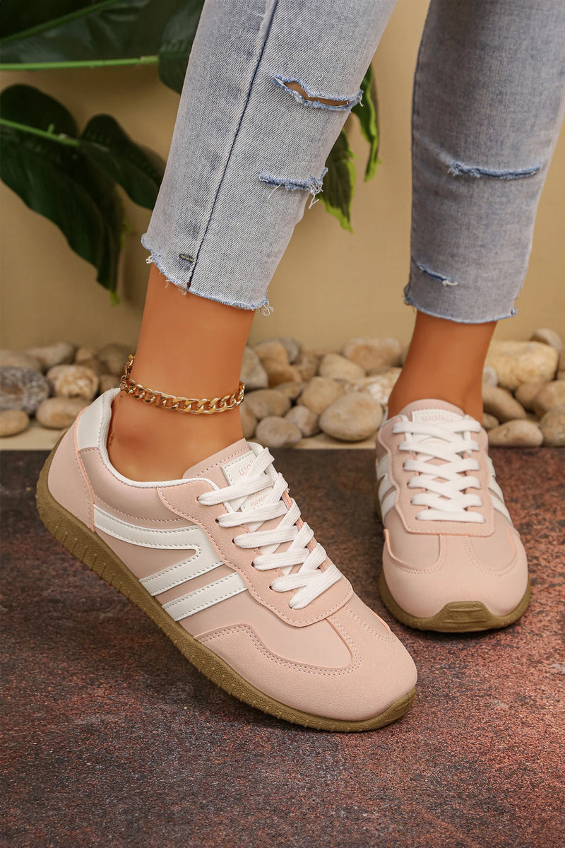 Load image into Gallery viewer, DLLSHOE 76 - Apricot Pink Retro Vegan Leather Athletic Detail Lace Up Shoes
