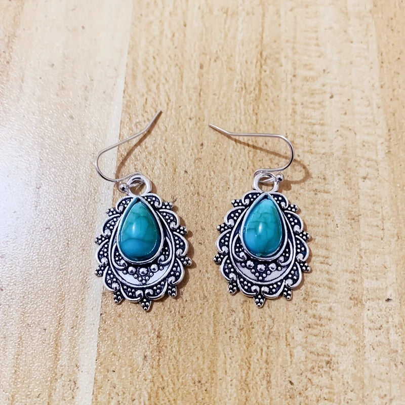 Load image into Gallery viewer, TMER48 - Turquoise Dangle Drop Earrings
