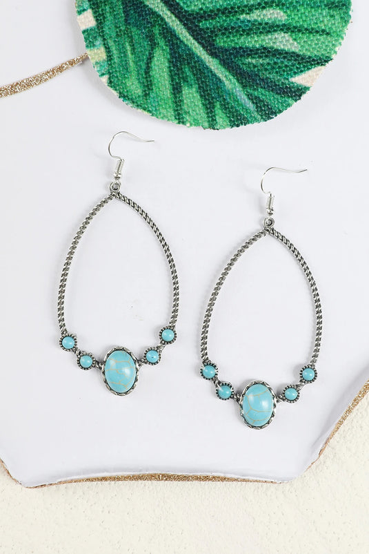 DLLER 7 - Silver Western Turquoise Water Drop Hook Earrings