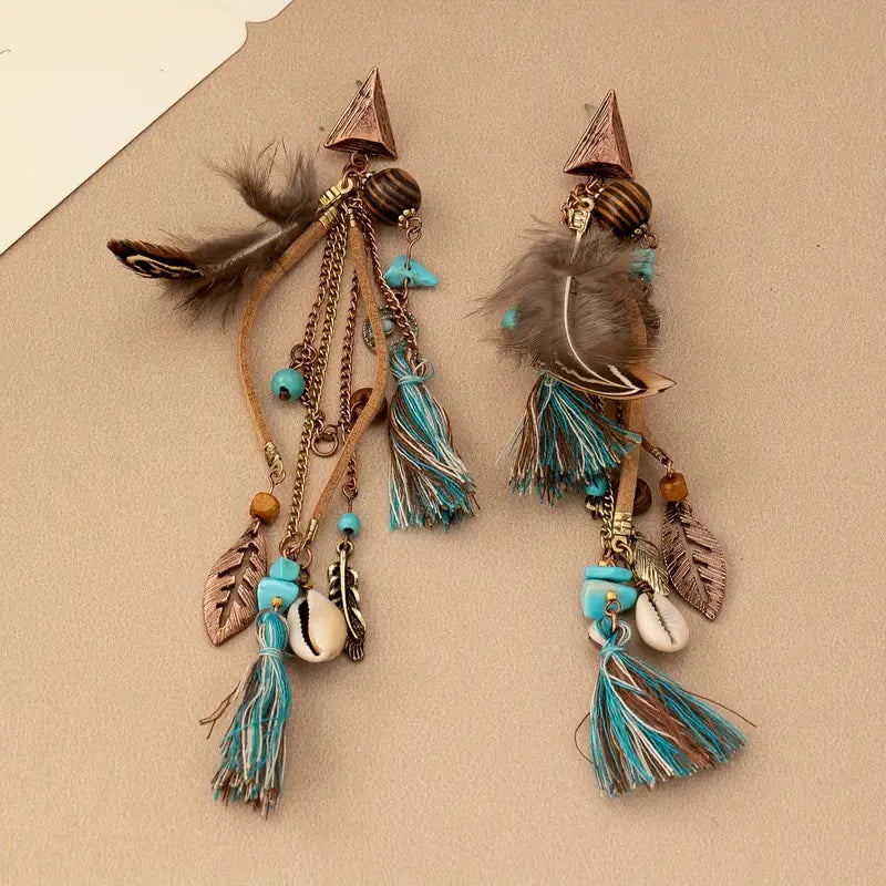 Load image into Gallery viewer, TMER56 - Feather Tassle Post Earrings
