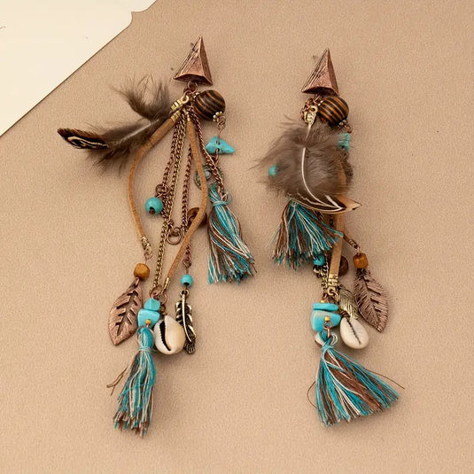 TMER56 - Feather Tassle Post Earrings