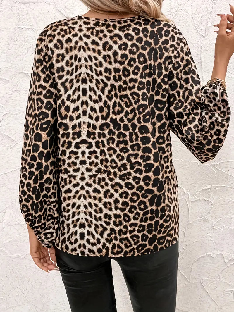 Load image into Gallery viewer, TMTSHT138 - Ladies Leopard Print V Neck Shirt
