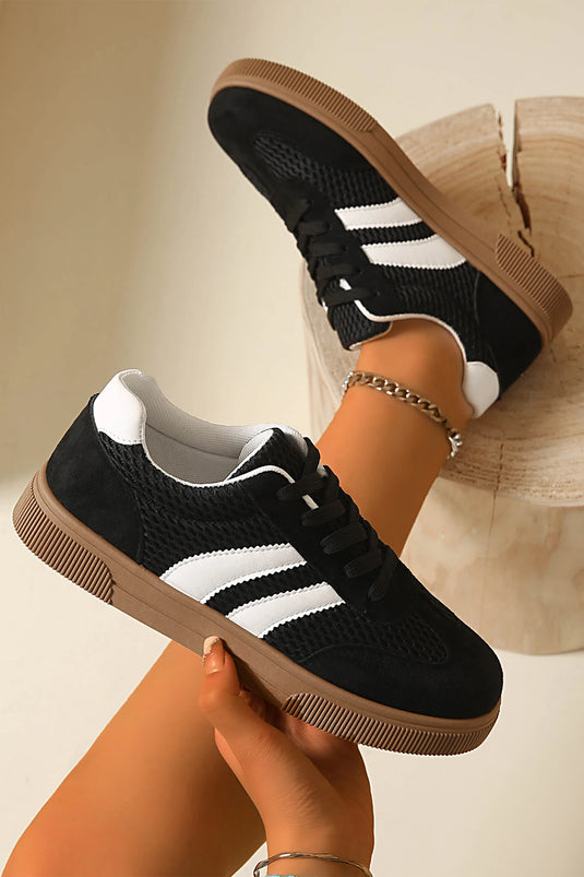 DLLSHOE 96 - Color Black Breathable Mesh Patchwork Lace Up Flat Shoes