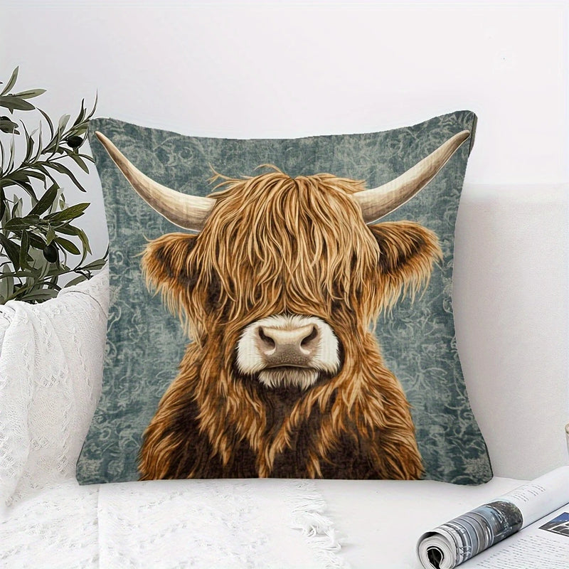 Load image into Gallery viewer, TMPL121 - 1 Piece - 18&quot; x 18&quot; Highland Cow Throw Pillow

