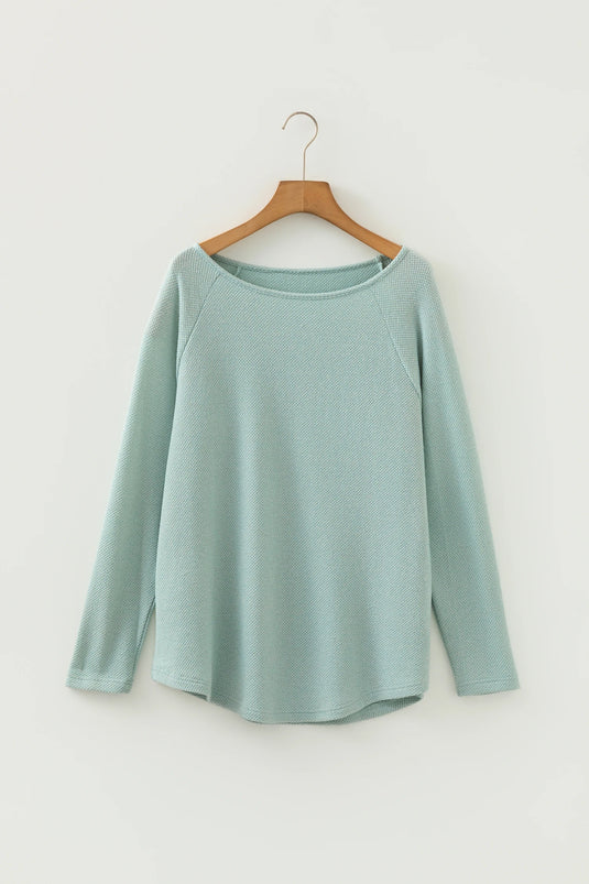 DLLS382 - Ladies Moonlight Jade Textured Raglan Sleeve Knit Loose Top