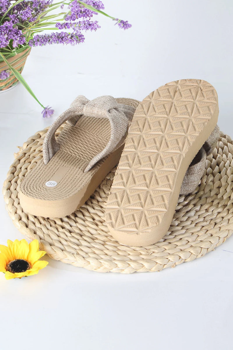 Load image into Gallery viewer, DLLSHOE 39 - Parchment Boho Linen Bow Raffia Woven Light PVC Slippers
